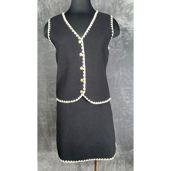 Skies Are Blue Black Scalloped Trim Vest and Skirt Set Womens Size SP - Picture 5 of 13